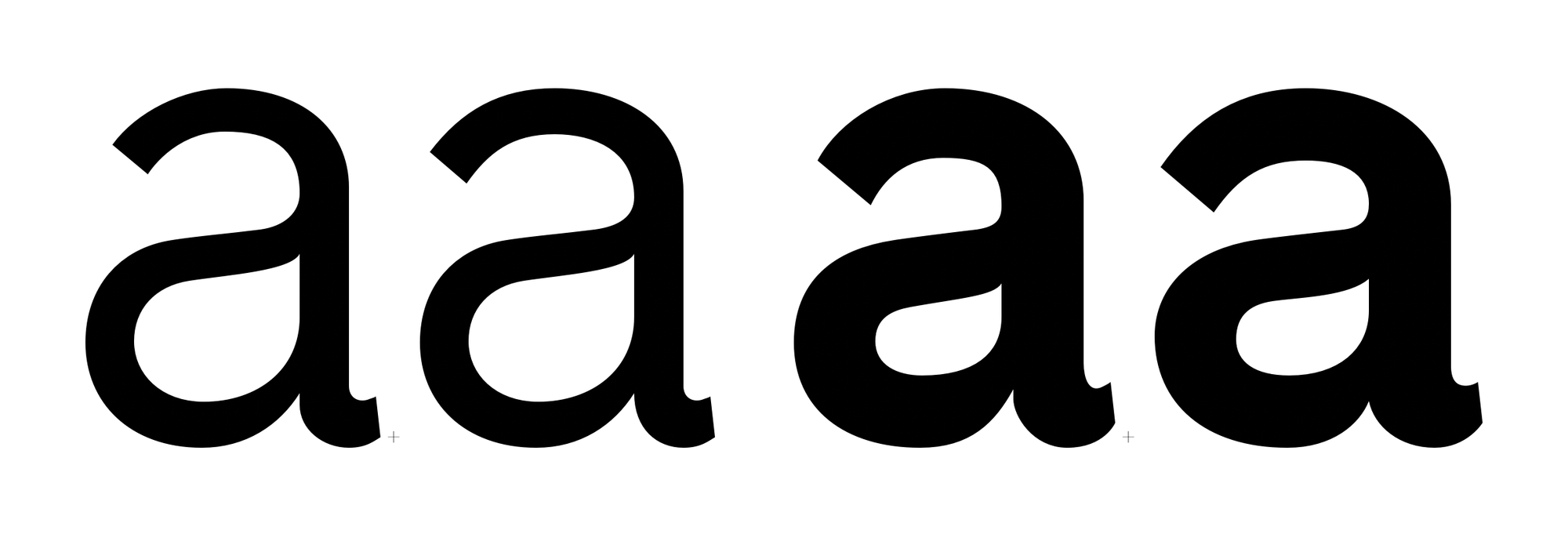 Before and after of lowercase a in regular and bold weights