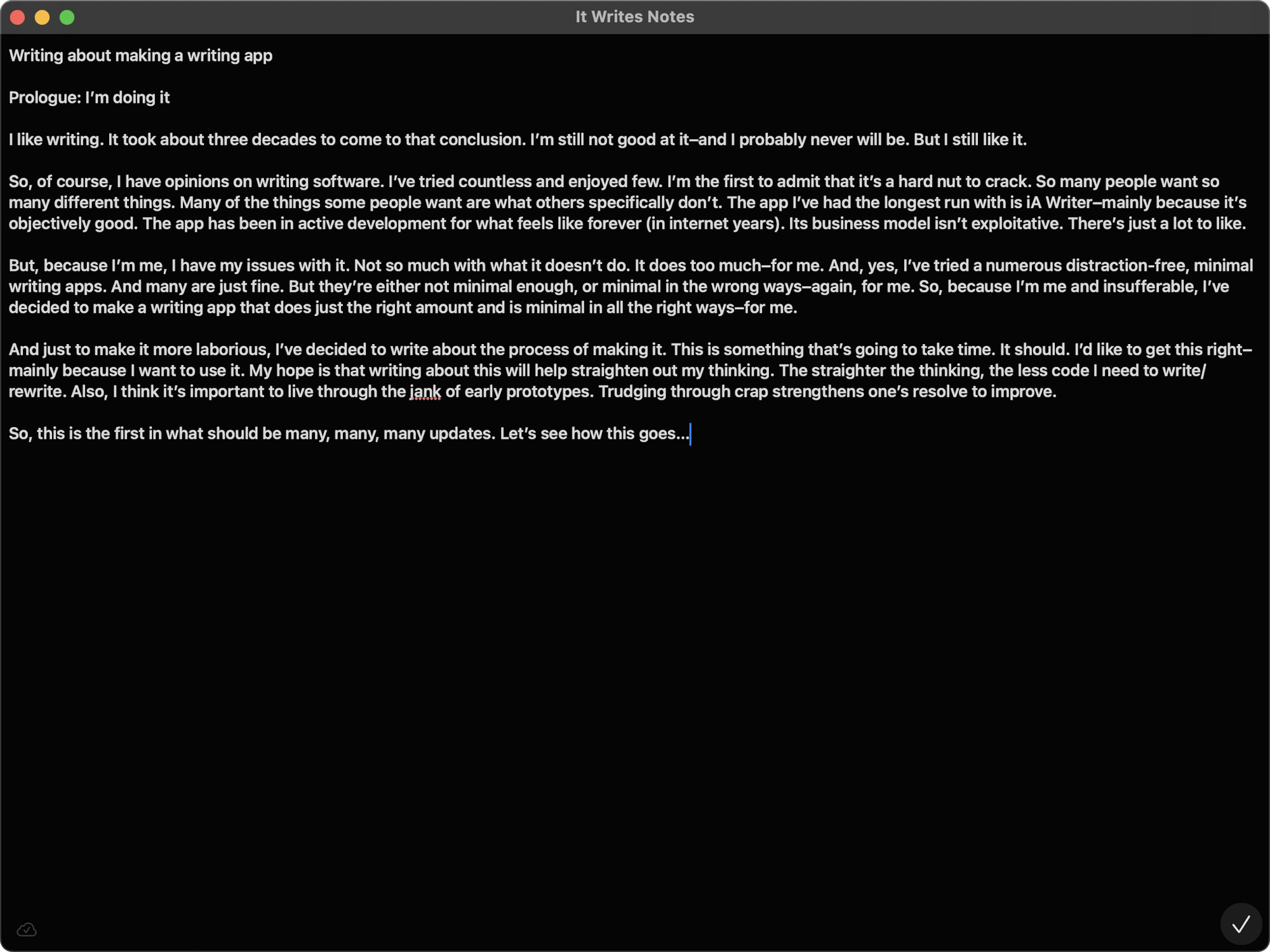 A screenshot of my writing app in what is hopefully it's worst form